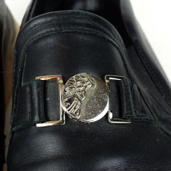 Versace Collection Loafer Sneakers Men 12, 45 Black Leather Slip On Medusa Coin - Picture 8 of 16